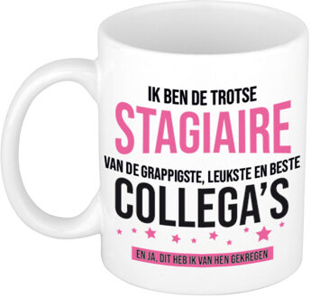 Cadeau mok / beker wit ik ben de trotse stagiaire van de grappigste, leukste en beste collegas 300 ml - feest mokken