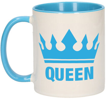 Cadeau Queen mok/ beker blauw wit 300 ml - feest mokken