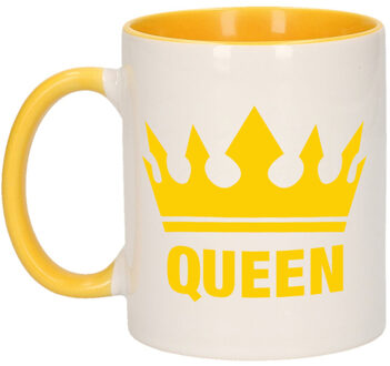 Cadeau Queen mok/ beker geel wit 300 ml - feest mokken