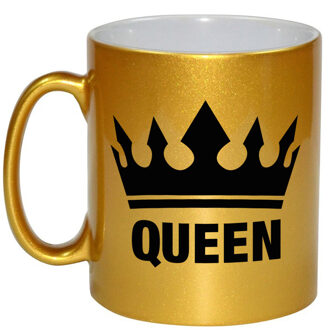 Cadeau Queen mok/ beker goud met zwarte bedrukking 300 ml - feest mokken Goudkleurig