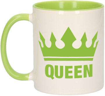 Cadeau Queen mok/ beker groen wit 300 ml - feest mokken
