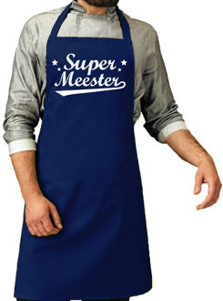 Cadeau schort heren - Super meester - donkerblauw - bbq - dag van de leraar