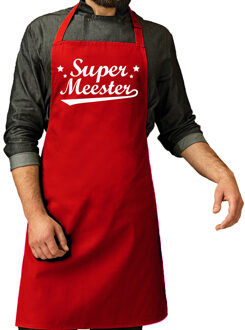 Cadeau schort heren - Super meester - rood - bbq - dag van de leraar