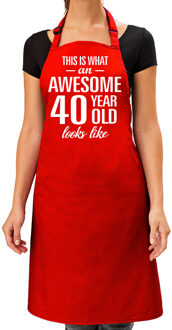 Cadeau schort voor dames - awesome 40 year - rood - verjaardag - 40 jaar