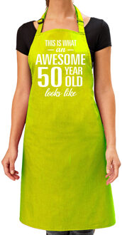 Cadeau schort voor dames - awesome 50 year - lime groen - verjaardag - 50 jaar