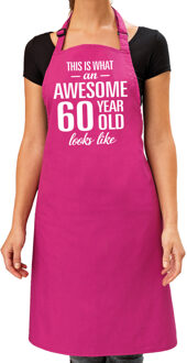 Cadeau schort voor dames - awesome 60 year - roze - verjaardag - 60 jaar