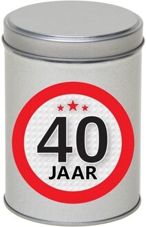 Cadeau Snoepblik - 40 jaar verjaardag - 9 x 13 cm - Cadeauverpakking- metaal - met leeftijd sticker