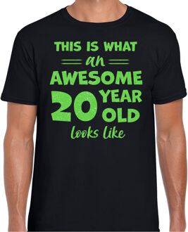 Cadeau t-shirt heren - leeftijd 20 jaar - zwart - glitter groen S
