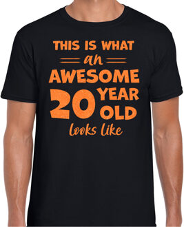 Cadeau t-shirt heren - leeftijd 20 jaar - zwart - glitter oranje XL