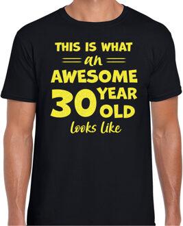 Cadeau t-shirt heren - leeftijd 30 jaar - zwart - glitter geel L