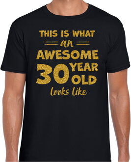 Cadeau t-shirt heren - leeftijd 30 jaar - zwart - glitter goud S