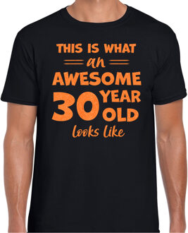 Cadeau t-shirt heren - leeftijd 30 jaar - zwart - glitter oranje S