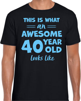 Cadeau t-shirt heren - leeftijd 40 jaar - zwart - glitter blauw XL