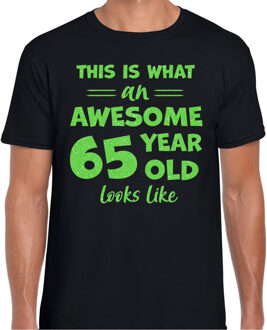 Cadeau t-shirt heren - leeftijd 65 jaar - zwart - glitter groen XL