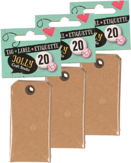 Cadeau tags/labels - kraftpapier/karton - 60x stuks - 7 x 4 cm