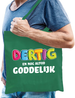 Cadeau tas 30 jaar - dertig en goddelijk - heren - groen - katoen - 42 x 38 cm