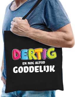 Cadeau tas 30 jaar - dertig en goddelijk - heren - zwart - katoen - 42 x 38 cm