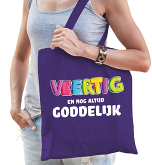Cadeau tas 40 jaar - veertig en goddelijk - paars - katoen - 42 x 38 cm
