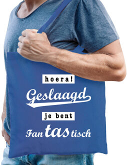 Cadeau tas geslaagd/afgestudeerd - blauw - katoen - 42 x 38 cm - Feest Boodschappentassen