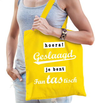Cadeau tas geslaagd/afgestudeerd - geel - katoen - 42 x 38 cm - Feest Boodschappentassen