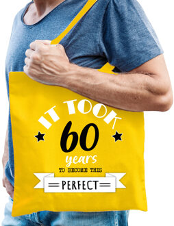 cadeau tas heren - 60 en perfect - geel - katoen - 42 x 38 cm - zestig