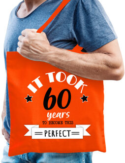 cadeau tas heren - 60 en perfect - oranje - katoen - 42 x 38 cm - zestig