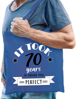 cadeau tas heren - 70 en perfect - blauw - katoen - 42 x 38 cm - zeventig