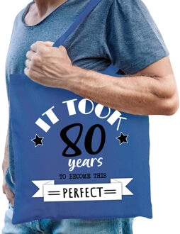 cadeau tas heren - 80 en perfect - blauw - katoen - 42 x 38 cm - tachtig
