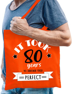 cadeau tas heren - 80 en perfect - oranje - katoen - 42 x 38 cm - tachtig