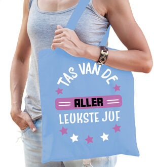 cadeau tas juf - lichtblauw/paars - 42 x 38 cm - Tas van de aller leukste juf - Feest Boodschappent