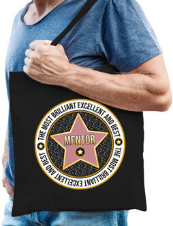 Cadeau tas mentor - zwart - katoen - 42 x 38 cm - bedankje - verjaardag