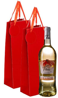 Cadeau tas verpakking voor 1 fles wijn/champagne - 3x - rood - papier met glitters - flessentasje