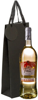 Cadeau tas verpakking voor 1 fles wijn/champagne - zwart - papier met glitters - flessentasje