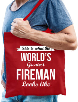 cadeau tas voor brandweerman - katoen - 42 x 38 cm - brandweer - Feest Boodschappentassen Rood
