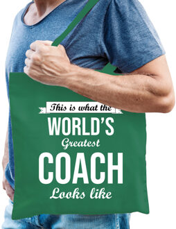 cadeau tas voor coach/trainer - katoen - 42 x 38 cm - Feest Boodschappentassen Groen