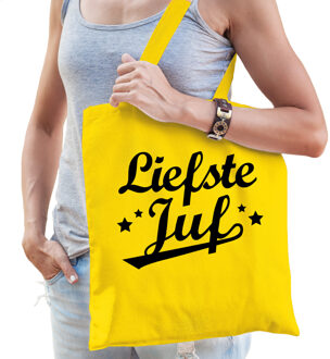 Cadeau tas voor juf - liefste juf - geel - katoen - 42 x 38 cm - juffendag - Feest Boodschappentass
