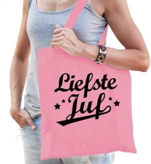 Cadeau tas voor juf - liefste juf - roze - katoen - 42 x 38 cm - juffendag - Feest Boodschappentass