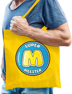 cadeau tas voor meester - geel - katoen - 42 x 38 cm - meesterdag - Feest Boodschappentassen