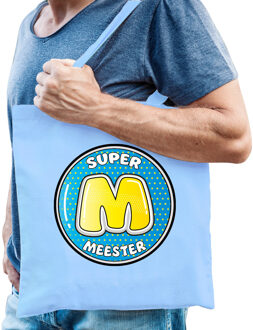 cadeau tas voor meester - lichtblauw - katoen - 42 x 38 cm - meesterdag - Feest Boodschappentassen