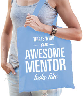 cadeau tas voor mentor - katoen - 42 x 38 cm - juffen/meesterdag - Feest Boodschappentassen Blauw