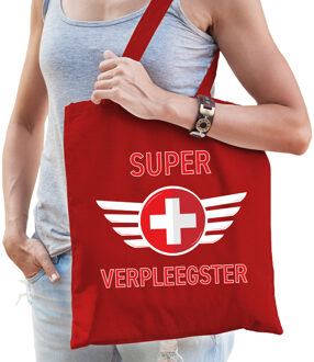 cadeau tas voor verpleegkundige - rood - katoen - 42 x 38 cm - kruis - Feest Boodschappentassen