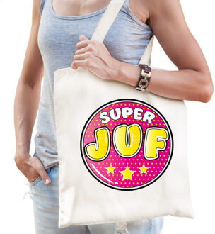 Cadeau tasje - super juf - naturel wit - katoen - 42 x 38 cm - Feest Boodschappentassen