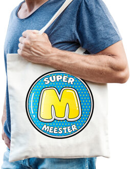 Cadeau tasje - super meester - naturel wit - katoen - 42 x 38 cm - Feest Boodschappentassen