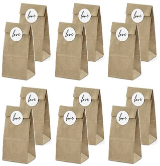 Cadeau uitdeelzakjes - 90x stuks - met Love tekst stickers - 6 x 8 x 18 cm - verjaardag / bruiloft