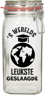 Cadeau voorraadpot/snoeppot - geslaagd - glas - 12 x 7 cm - 1,5L - afgestudeerd