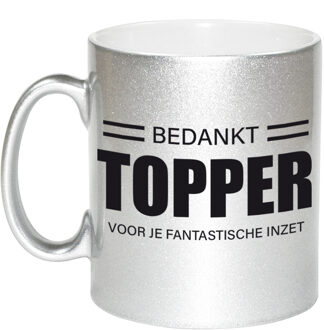 Cadeau zilveren mok / beker bedankt topper voor je fantastische inzet - bedankt werknemer/ afscheid collega/ pensioen ca Zilverkleurig