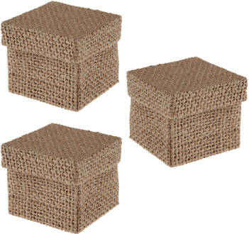 cadeaudoosje Natural - Bruiloft bedankje - 12x stuks - jute - 5 x 5 cm - Cadeaudoosjes Bruin