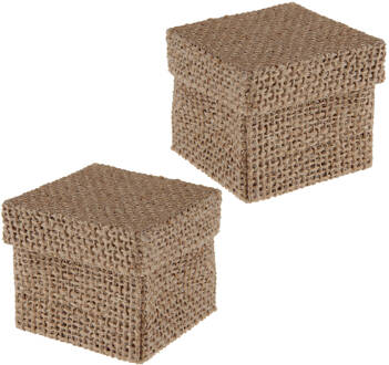 cadeaudoosje Natural - Bruiloft bedankje - 8x stuks - jute - 5 x 5 cm - Cadeaudoosjes Bruin