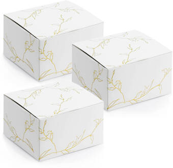 cadeaudoosje Nature - Bruiloft - 20x - wit/goud - papier - 6 x 4 cm - Cadeaudoosjes