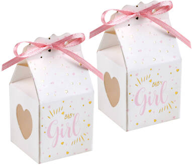 cadeaudoosjes baby girl - Babyshower bedankje - 12x stuks - wit/roze - 4 cm - dochter - Cadeaudoosjes